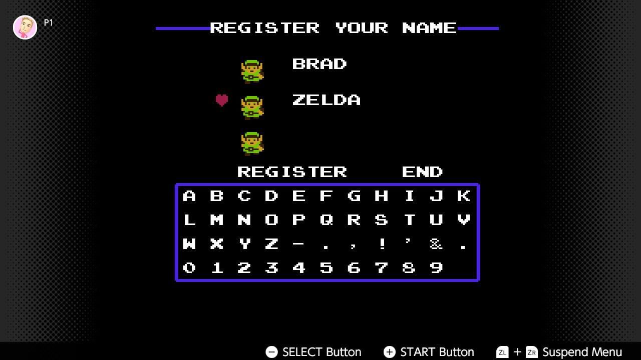 On-screen text input method used by Legend of Zelda